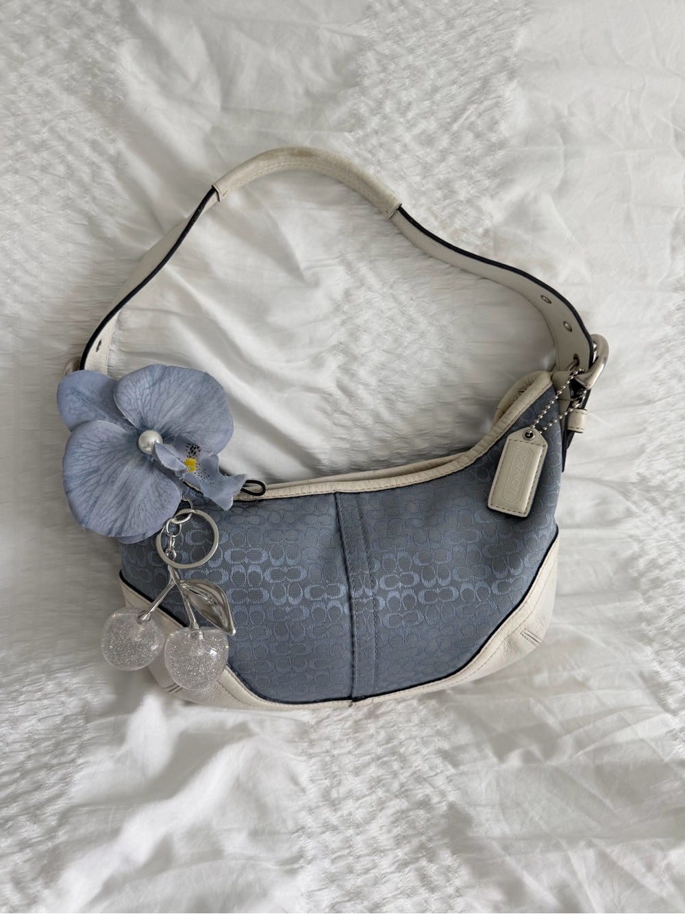 vintage Coach Baby Blue Jacquard Canvas Soho Hobo Shoulder Bag